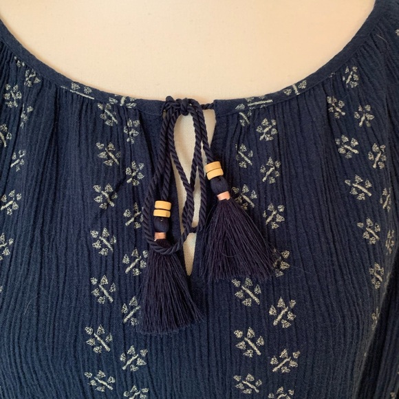 J Jill Blue Crepe Floral Women's Dress with Embroidered Sleeves Size M NWT - Picture 7 of 10